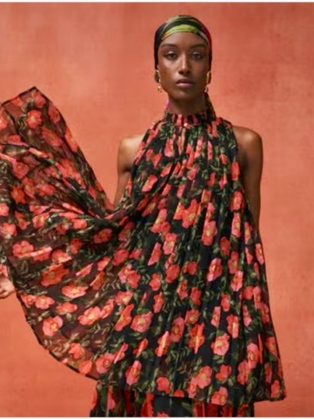 Nordstrom by Harbison Gorgeous Sleeveless Black Maxi Dress with Red Rose Print